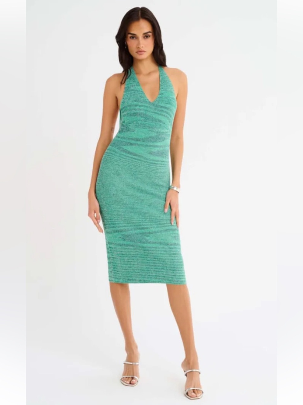 Rumored Riptide Green Halter MIDI Knit Bodycon Dress Size M S L NWT Coastal Chic